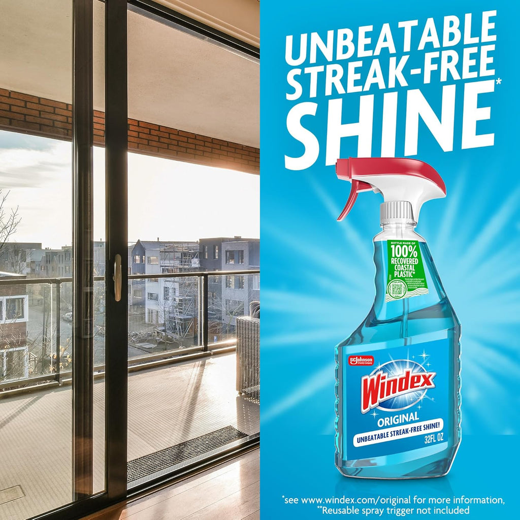 Windex Refill Glass & Window Cleaner - Eco-Friendly 100% Recycled Plastic, Original Blue Scent, 2L (Pack of 6)