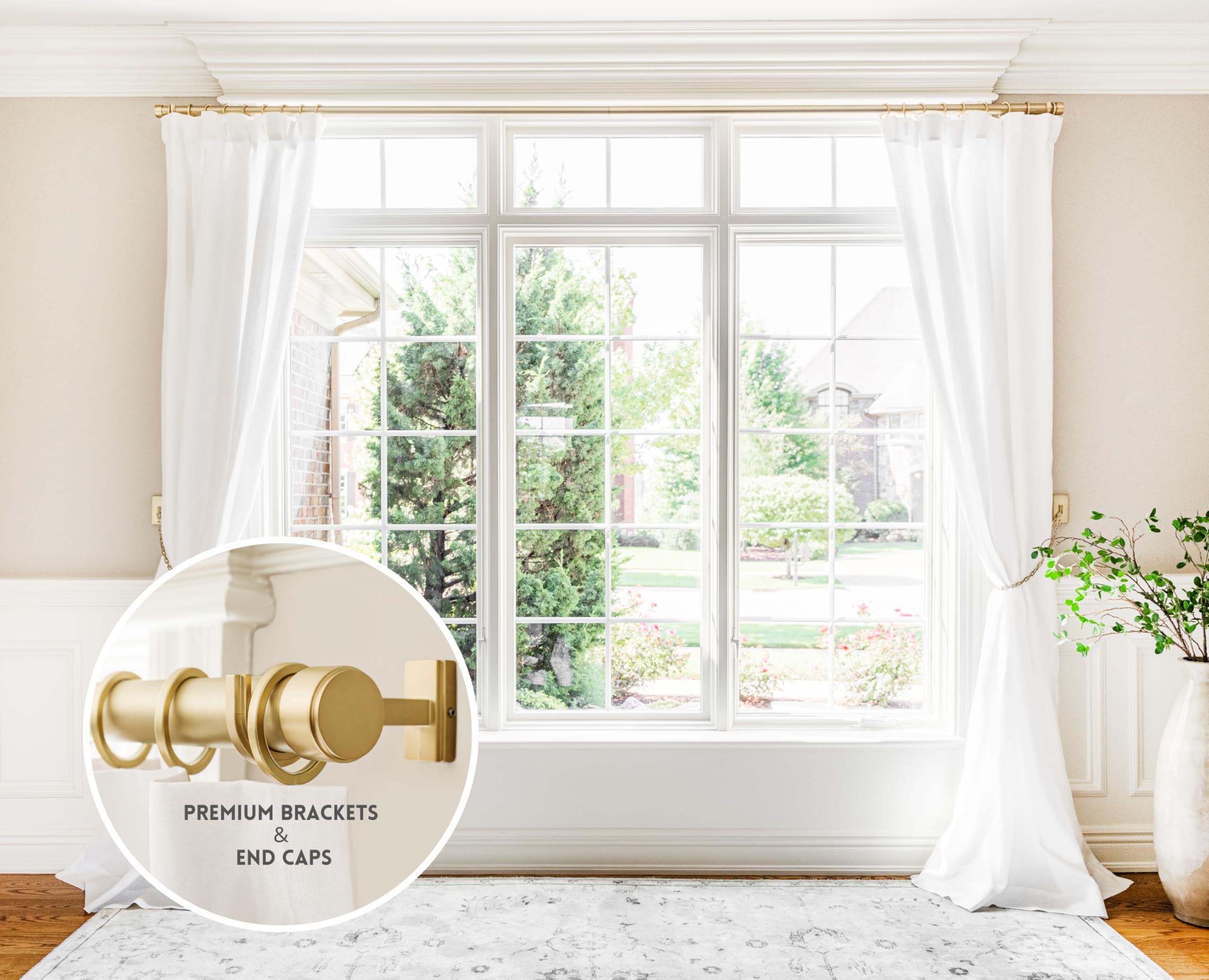 BlastHome® Non-Adjustable Luxury Curtain Rods for Windows, 1 ¼” Rod Set, 3 1/2 foot Fixed Length, Brushed Gold