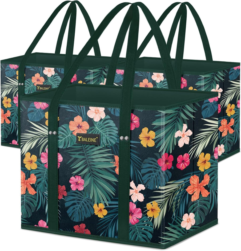 BALEINE Reusable Grocery Bags - Foldable Shopping Bags with Reinforced Bottom & Handles | Blossom Season (3-Pack)