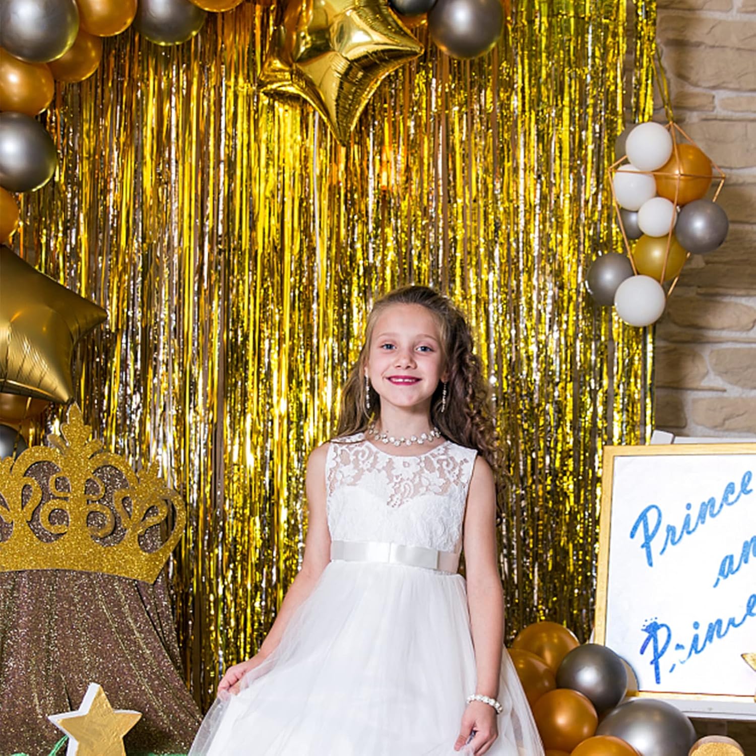 Skiennix Gold Fringe Curtain Backdrop - 10 Pack Tinsel Streamers for Parties & Events | Perfect for Birthdays, Christmas, and Graduations