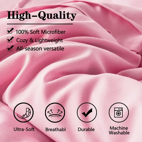 Yogeneg Pink Comforter Set Twin Size 5 Piece Bed in a Bag,Grid Pinch Pleat Twin Bedding Set,Striped Textured Soft Microfiber Comforter with Sheet Set,All Season Complete Bed Set(Pink,Twin)