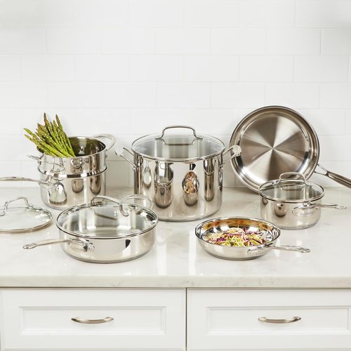 Cuisinart Chef’s Classic 11-Piece Stainless Steel Cookware Set - Induction Compatible, Even Heat Distribution, Dishwasher Safe