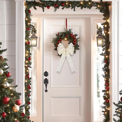 Vickasi Large Christmas Wreath Bows for Front Door, Cream Velvet Bowknot Holiday Bows Accessories for Wreath Christmas Wedding Decorations
