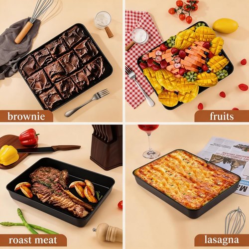 LIANYU Non-Stick Baking Cake Pan - 12⅓ x 9¾ x 2 Inch Stainless Steel Bakeware for Lasagna & Brownies