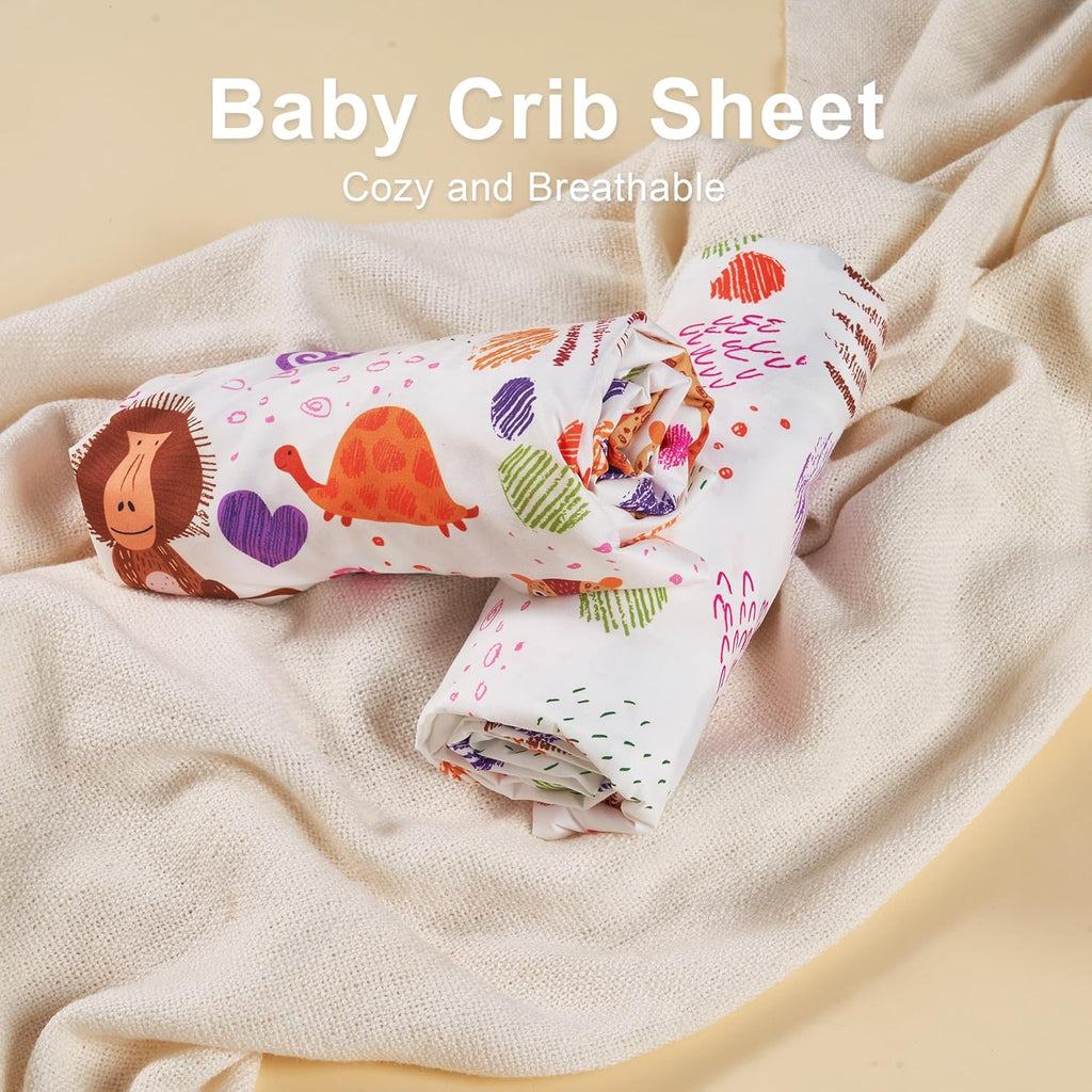 TILLYOU Baby Crib Sheets - Super Soft Toddler Bed Sheets, 2-Pack for Standard Crib Mattress 28x52in | Animal Graffiti