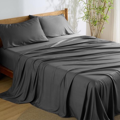 Bedsure King Size Sheets Set - Cooling Bamboo Rayon Sheets for Hot Sleepers | Soft & Breathable Grey