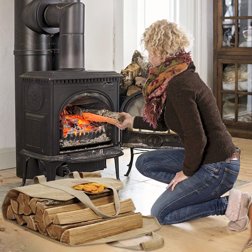 TwentyNext Firewood Log Carrier Waxed Canvas Tote Bag with Handles, Heavy Duty Firewood Holder Fireplace Wood Stove Accessories for Camping,BBQ Indoor & Outdoor
