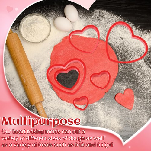 Jingmore 2 Sets Plastic Heart Cookie Cutters Valentine Heart Pancake Mold for Baking Cakes, Biscuits, and Sandwiches(Red and Pink)