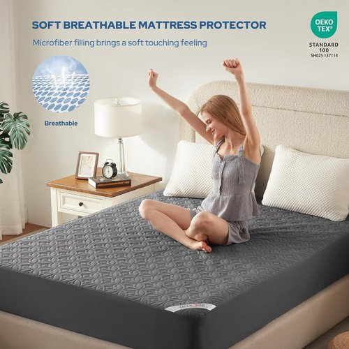 BEDLORE Waterproof Mattress Protector - Soft, Dirt-Proof Full Size Pad for 6"-15" Depth | Gray (Pack of 2)