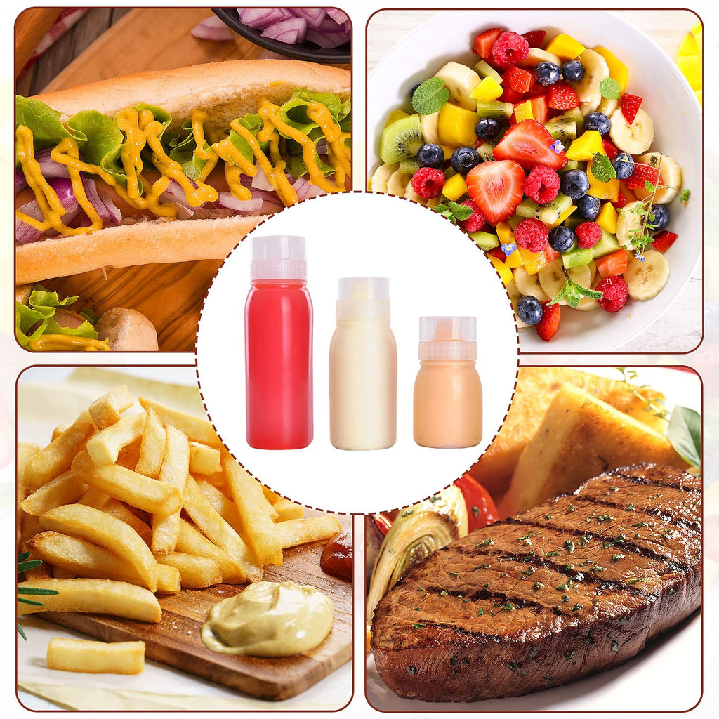RAMFIYN Condiment Porous Squeeze Bottles, Small Salad Dressing & Sauce Container, Multi-nozzle Bottle - 6 pcs, 6oz, 5 nozzles