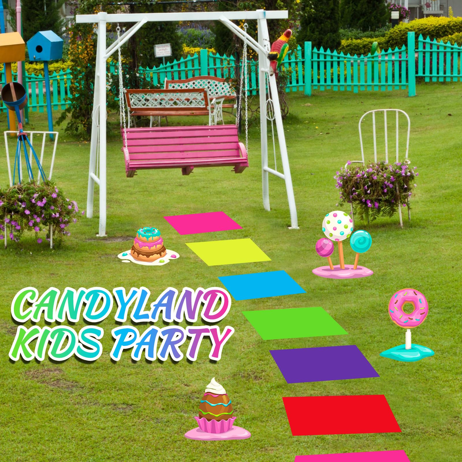 Skyygemm Colorful PVC Floor Stickers Candy Donut Theme Land Runway Rug Hallway Runner Rug Party Decoration for Halloween Trunk or Treat Car Decor(60 Pcs,16.1 x 10.2 Inch)