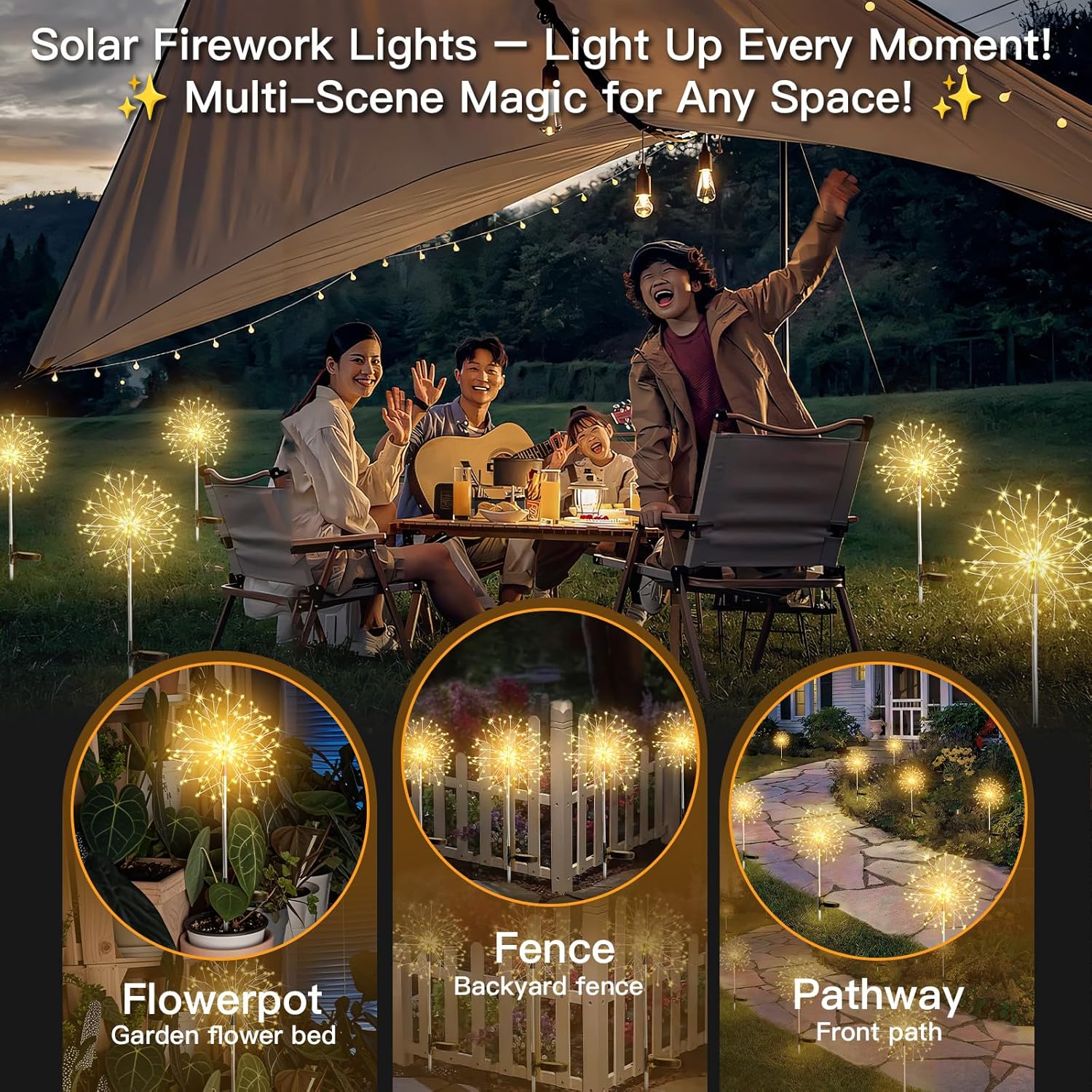 Suddus Solar Garden Lights - Waterproof 150LED Decorative Firework Lights | 2-Pack Warm White for Yard & Patio