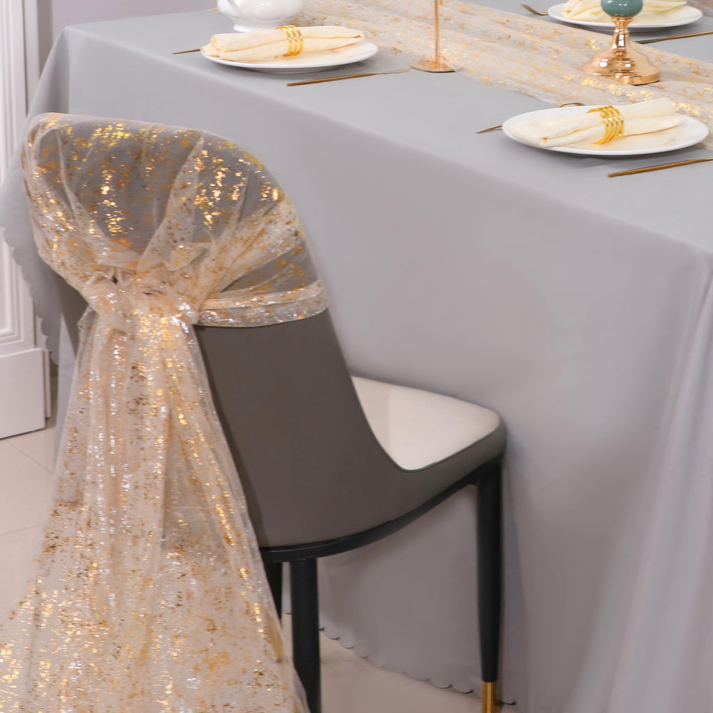 Snowkingdom 3Pcs 10Ft Gold Table Runners, Sheer Gauze Chiffon Cheesecloth Glitter Golden Metallic Foil, Gold Decorations for Home Party Wedding Birthday Anniversary Fall Thanksgiving Christmas Holiday