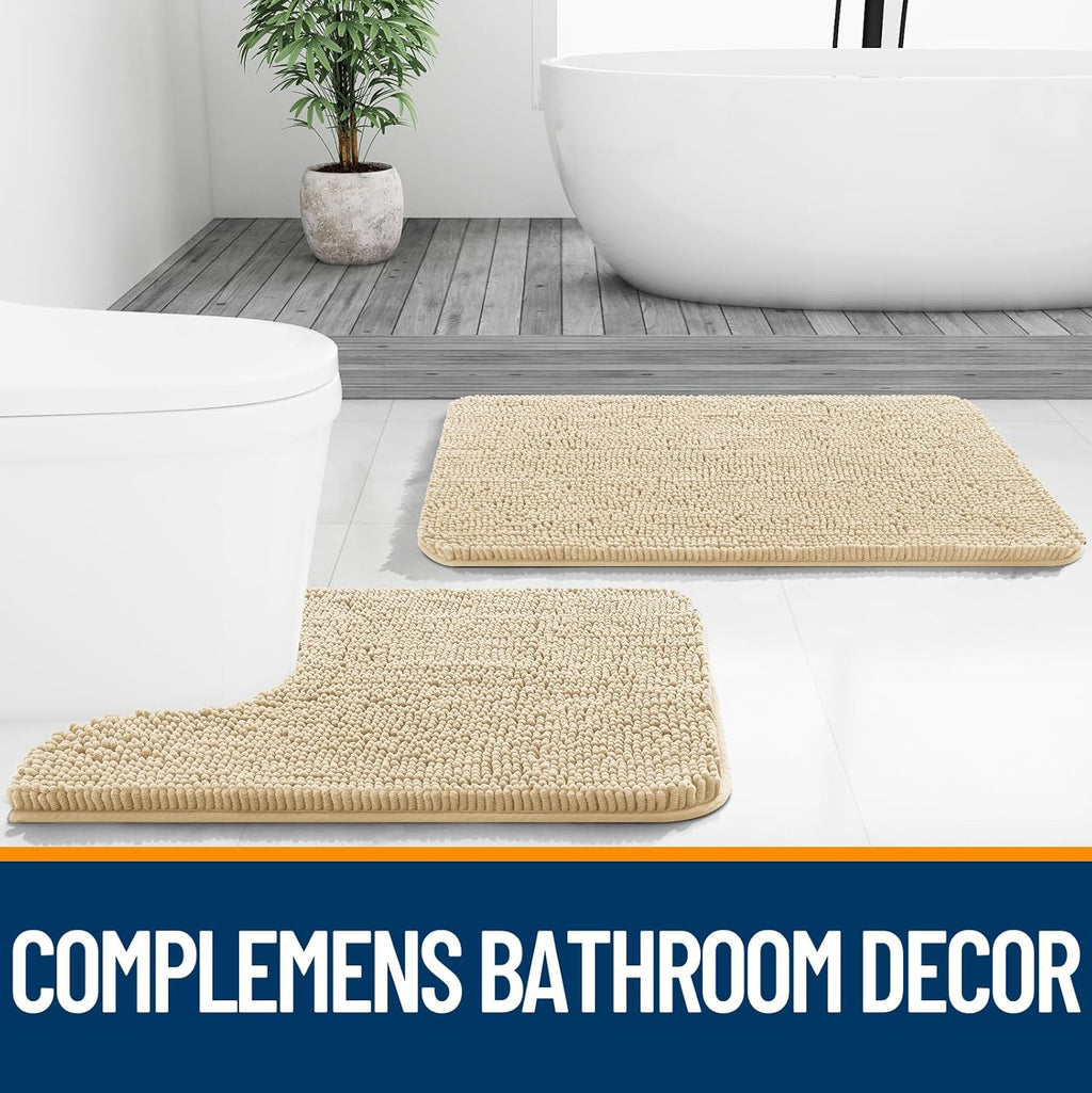 OLANLY Large Bathroom Rugs - Extra Soft Chenille Bath Mats | Quick-Dry, Machine Washable, 59x35, Beige