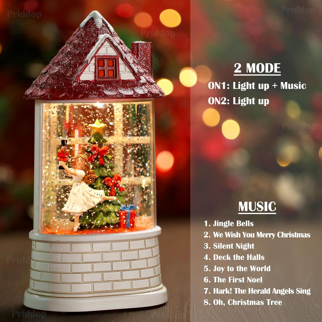 Priddop Nutcracker Snow Globe - Musical Ballerina Christmas Decoration with Glitter | USB/Battery Powered