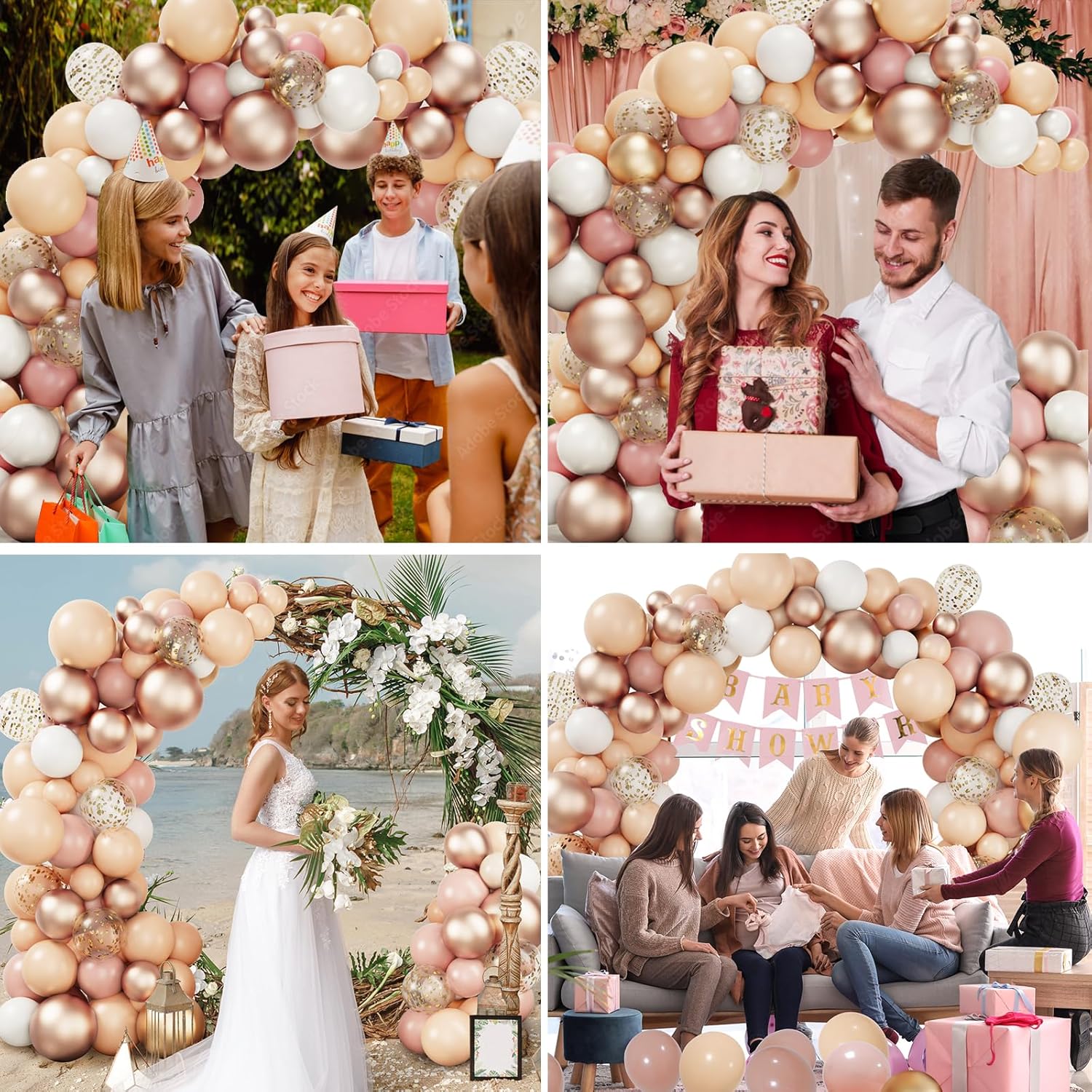 RUBFAC Balloon Garland Kit - 130pcs Blush Pink, Dusty Pink & Rose Gold for Birthday & Baby Shower Decor