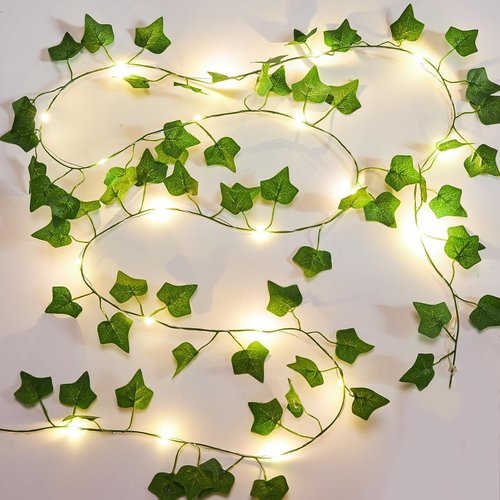 KASZOO 6.56 Ft Artificial Ivy Vines with 40 LED Fairy Lights - Battery Operated Decor for Bedroom & Garden