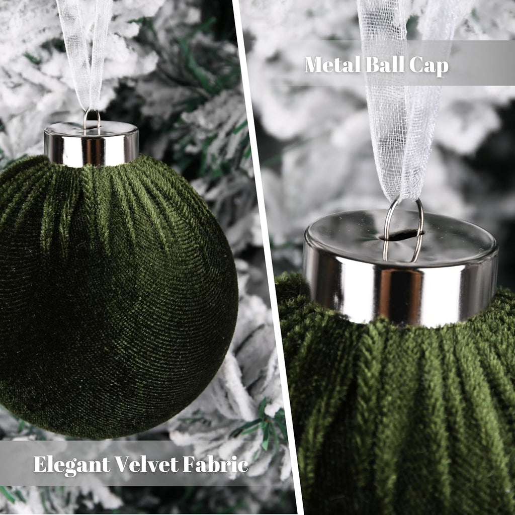 Velvet Christmas Tree Ornaments by [Brand Name] - Shatterproof 15-Piece Set in Multicolor Green, Brown, and Neutral | 80mm (3.15 Inch)