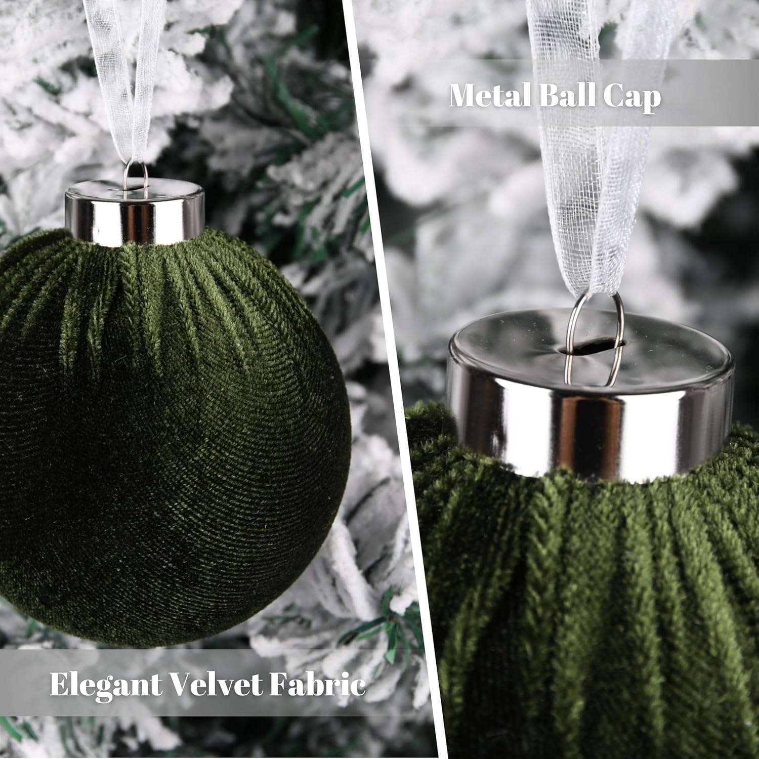 Velvet Christmas Tree Ornaments by [Brand Name] - Shatterproof 15-Piece Set in Multicolor Green, Brown, and Neutral | 80mm (3.15 Inch)