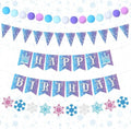 Fanfanwin Snowflake Birthday Banner Set - 5 Pcs Blue Snowflake Design with Felt Castle Decor | Winter Holiday Party