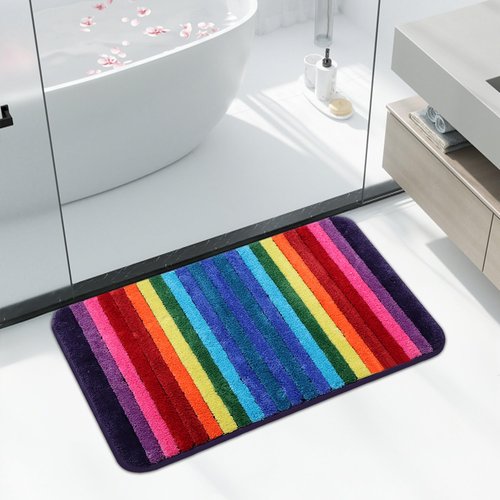 Edepreak Rainbow BathroomMat Colorful Striped Floor Bathroom Rugs Super Soft and Absorbent Microfiber Plush Bath Rugs with Non-Slip Backing for Bath Machine Washable 16"X24"