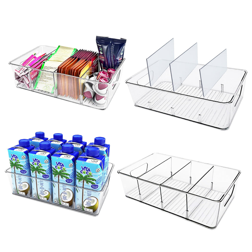 EASPACE 4-Pack Pantry Organizer Bins – Clear Storage Containers for Pantry, Kitchen, Fridge, Cabinet, or Shelf – Perfect for Snacks, Food, Drinks & Multi Purpose