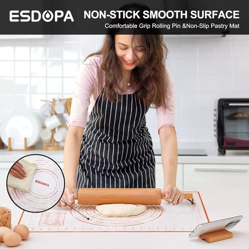 Classic Wood Rolling Pin - Premium Wooden Baking Roller for Pizza, Cookies & Bread | 17 Inch