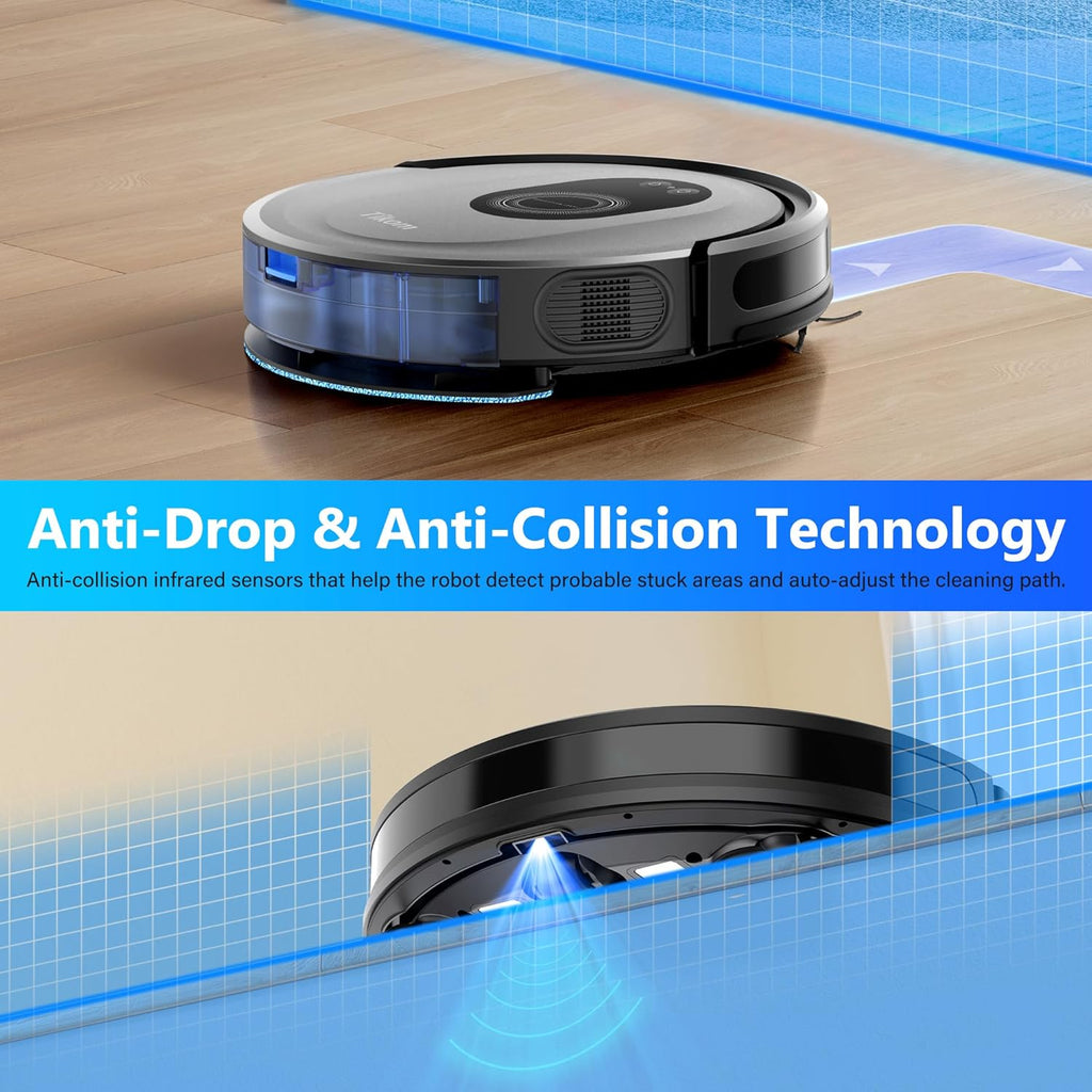 Tikom Robot Vacuum - 5000Pa Robotic Vacuum Cleaner & Mop Combo | 150 Min Runtime, App & Remote Control, Ideal for Hard Floors & Carpets