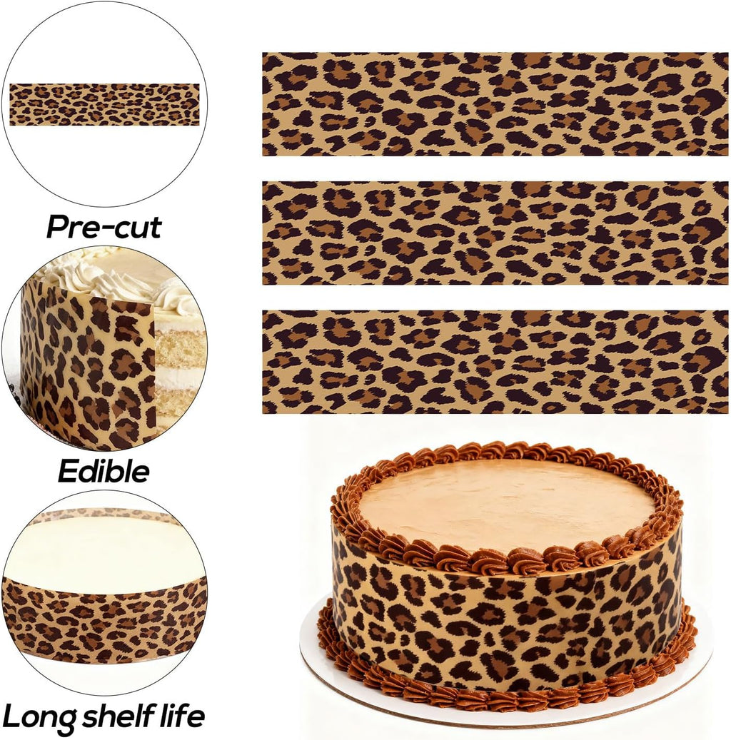 Skiennix Edible Paper - Cheetah Print Cake Wraps | 3 Sheets, 2.4x11 Inches for Birthday Decor