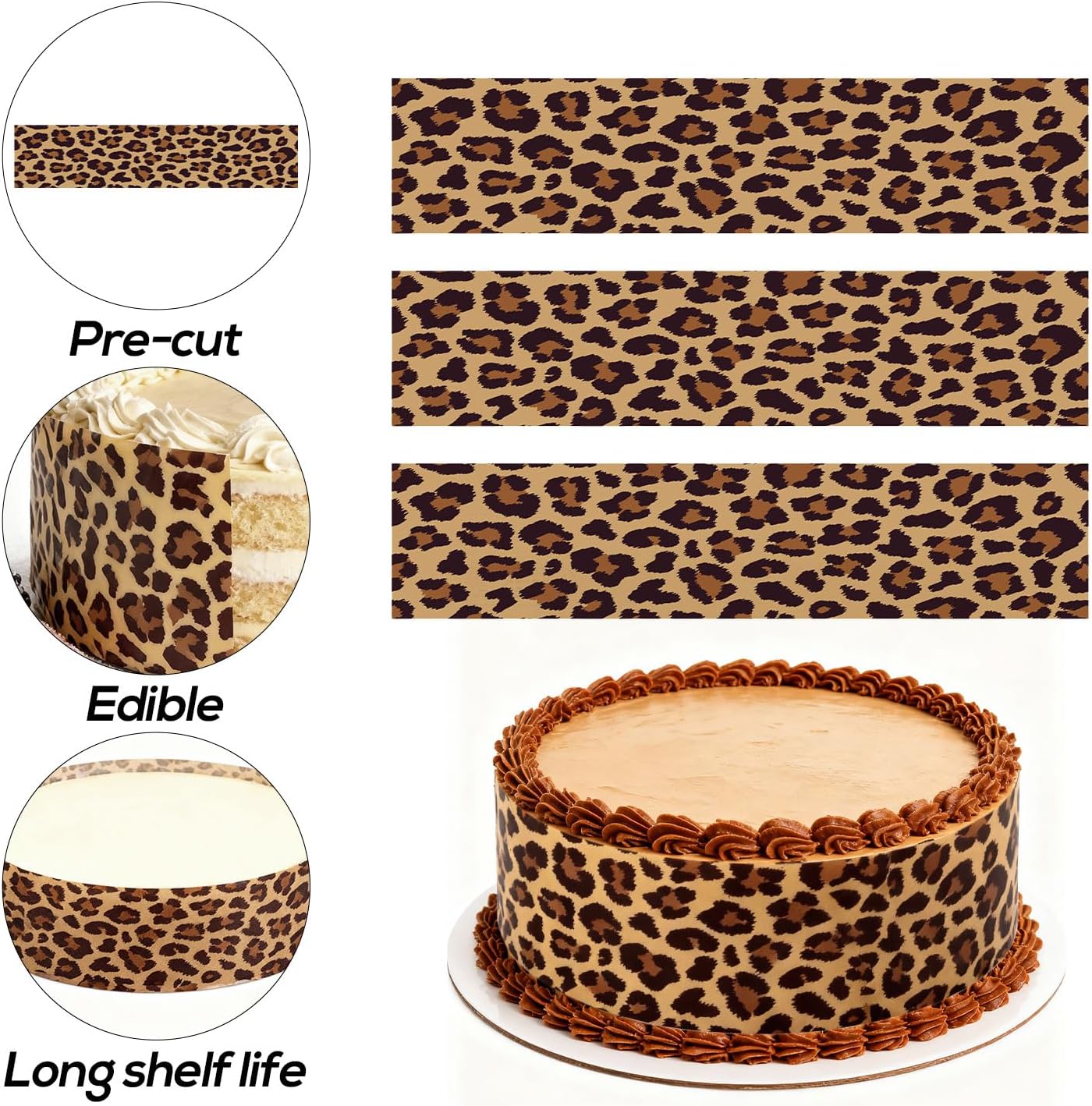 Skiennix Edible Paper - Cheetah Print Cake Wraps | 3 Sheets, 2.4x11 Inches for Birthday Decor