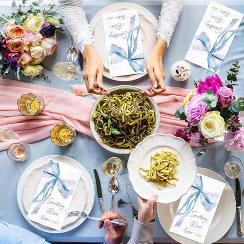 JarThenaAMCS Blue Bow Guest Napkins - 50 Pcs Disposable Bowknot Paper Napkins for Bridal Shower & Parties
