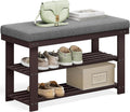 SONGMICS Bamboo Shoe Bench - 3-Tier Shoe Rack Organizer with Rustic Walnut Finish | Holds Up to 300 lb, 11.9 x 28.3 x 19.2 Inches