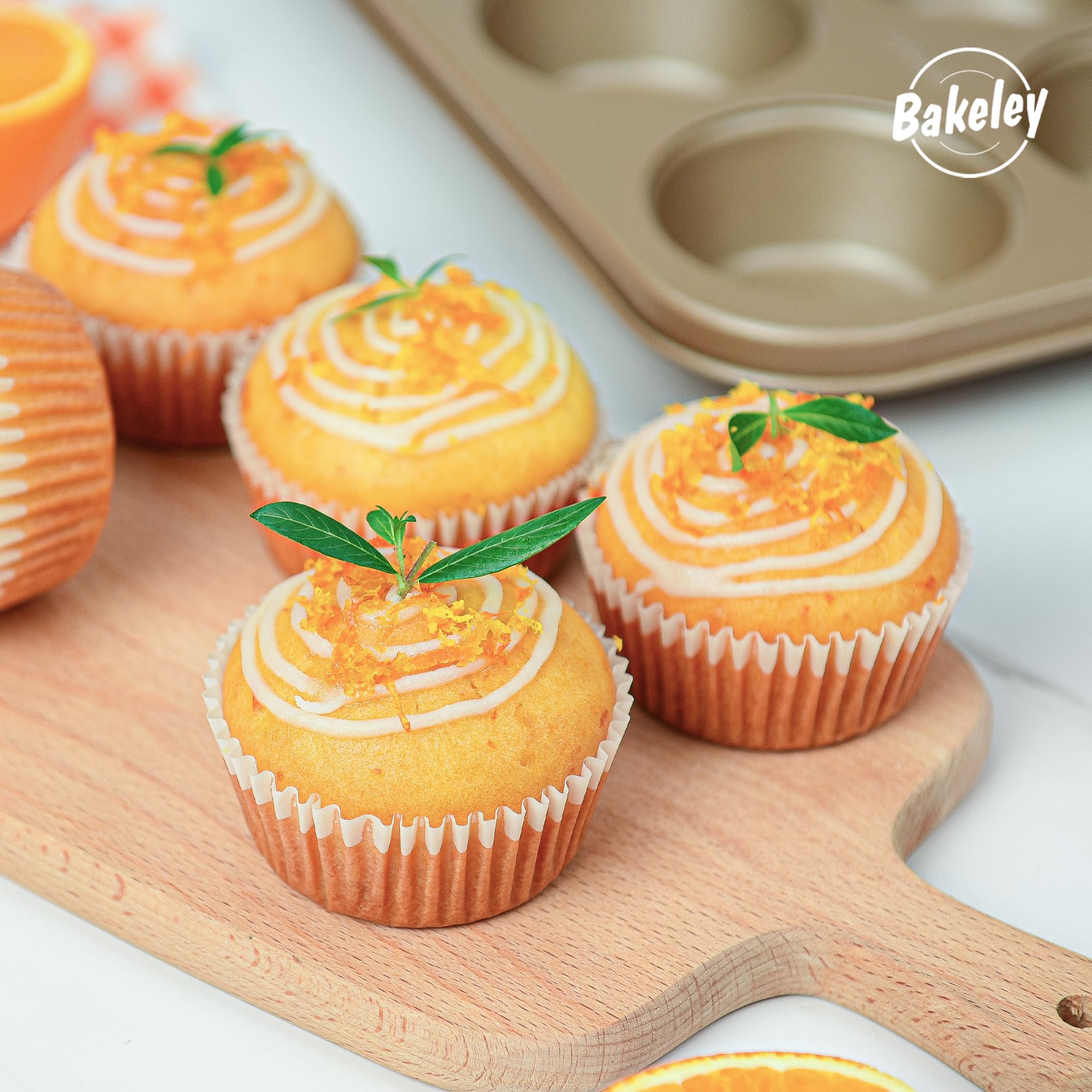 Bakeley Nonstick 12-Cup Muffin Pan, Non-Toxic, 2-Pack, Champagne Gold, Oven/Dish Safe