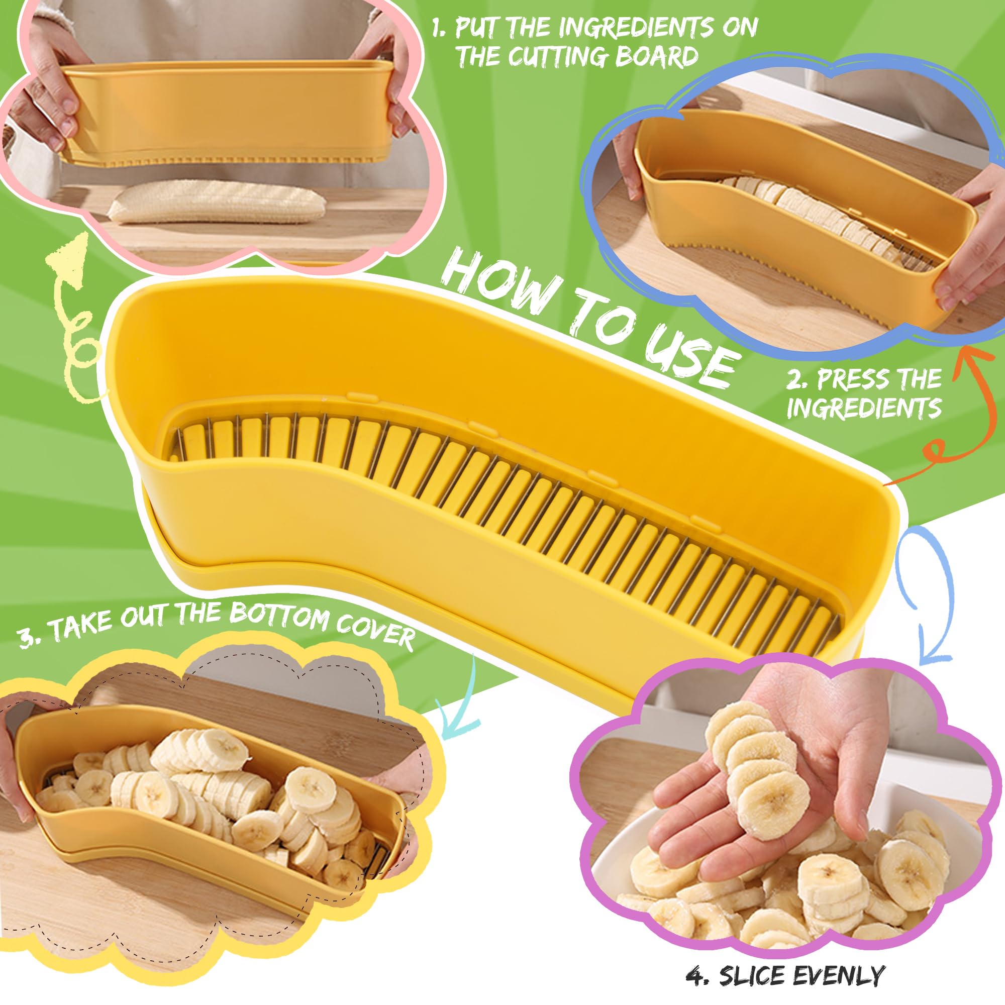 Extra Large Fruit Slicer Banana Cutter, Strawberry Slicer, Cucumber, Speed for Egg Cheese Butter Cutter Hot Dog Grape, Strawberry Cutter kitchen(Yellow)