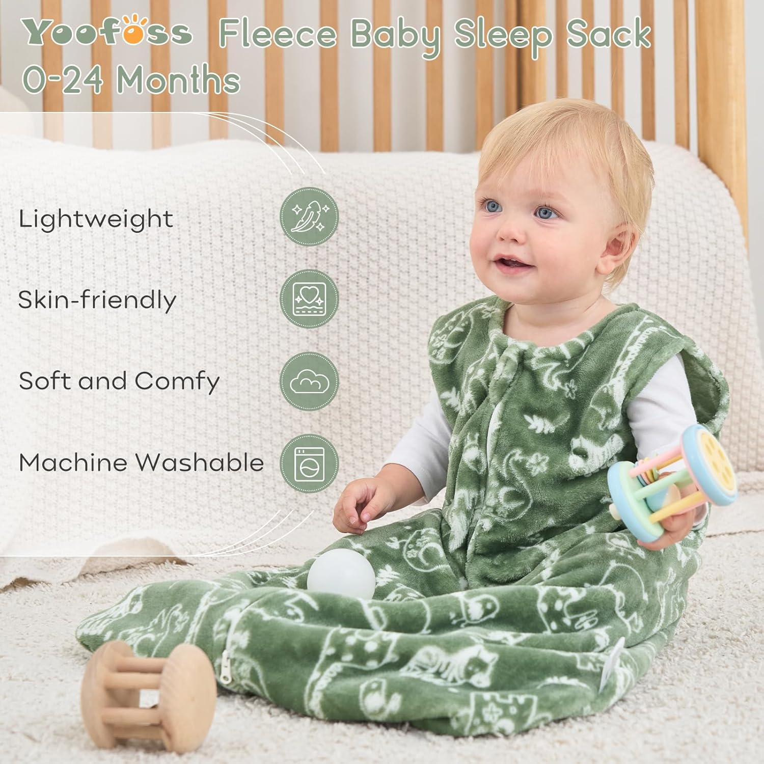 Yoofoss Baby Sleep Sack - 2 Pack 1.5 Tog Fleece Wearable Blanket for 6-12 Months | Soft & Lightweight