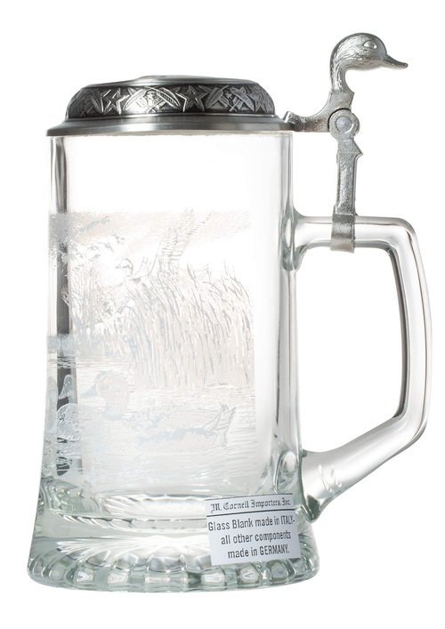 Birsppy James Mager Glass Mallard Stein Etched German Glass Beer Stein