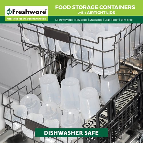 Freshware [240 Pack] 16 oz Food Storage Containers with Lids, Plastic Containers, Freezer Safe | Meal Prep | Stackable | Leakproof | BPA Free, Clear