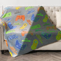 Glow in The Dark Gamer Gaming Blanket Gifts Toys for Kids Boys 1-14 Years Old Birthday Christmas Easter Gift Toddler Teens Boyfriends Game Controller Presents Throw Game Room Decor Grey 50"x 60"
