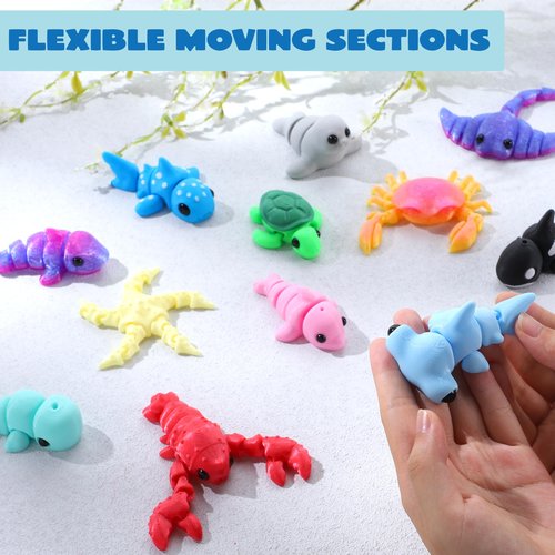 JOYIN 12 Pcs 3D Printed Ocean Animals Set, Mini Animals 3D Printed Toys - Cute Articulated Flexible Figurines Fidget Toys for Easter Party Favors Birthday Gifts Desk Pets Office Home Decor