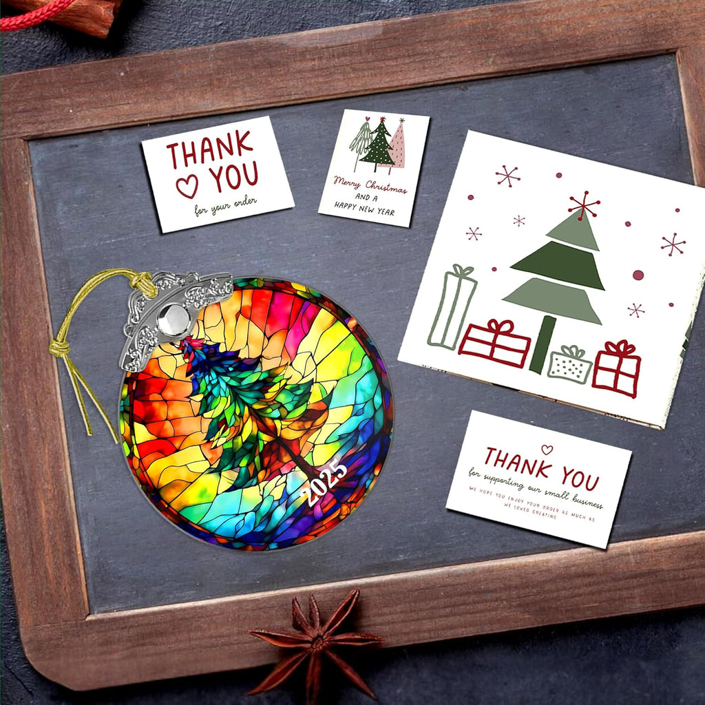 Stained Glass Effections Christmas Ornament - 2D Acrylic Art for Tree Decor | Perfect White Elephant Gift