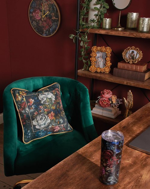 Primitives by Kathy 20 oz Stainless Steel Coffee Tumbler with Full Wrap Around Hand Painted Moody Florals