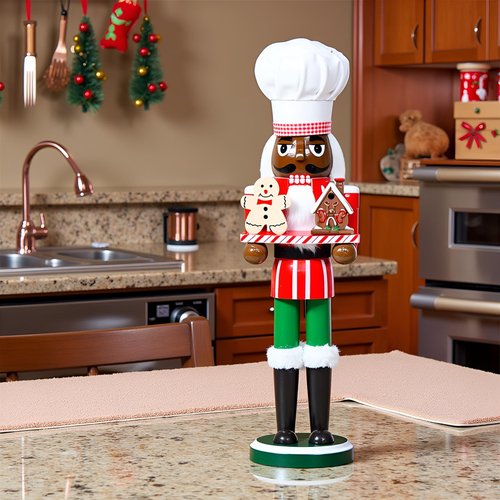 CynynYxy Nutcracker Figures 15 Inch Wooden Nutcracker Soldier Christmas Decor Ornaments Nutcracker Decorations Ideal for Bookshelf and Table Decoration Home Office Decor(Chef A Black)