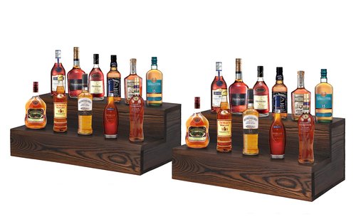 Liquor Bottle Display Shelf, 2 Pack Wood Bar Shelves, Tabletop Wine Rack, Bottle Stand for Liquor Display, Home Bar Display