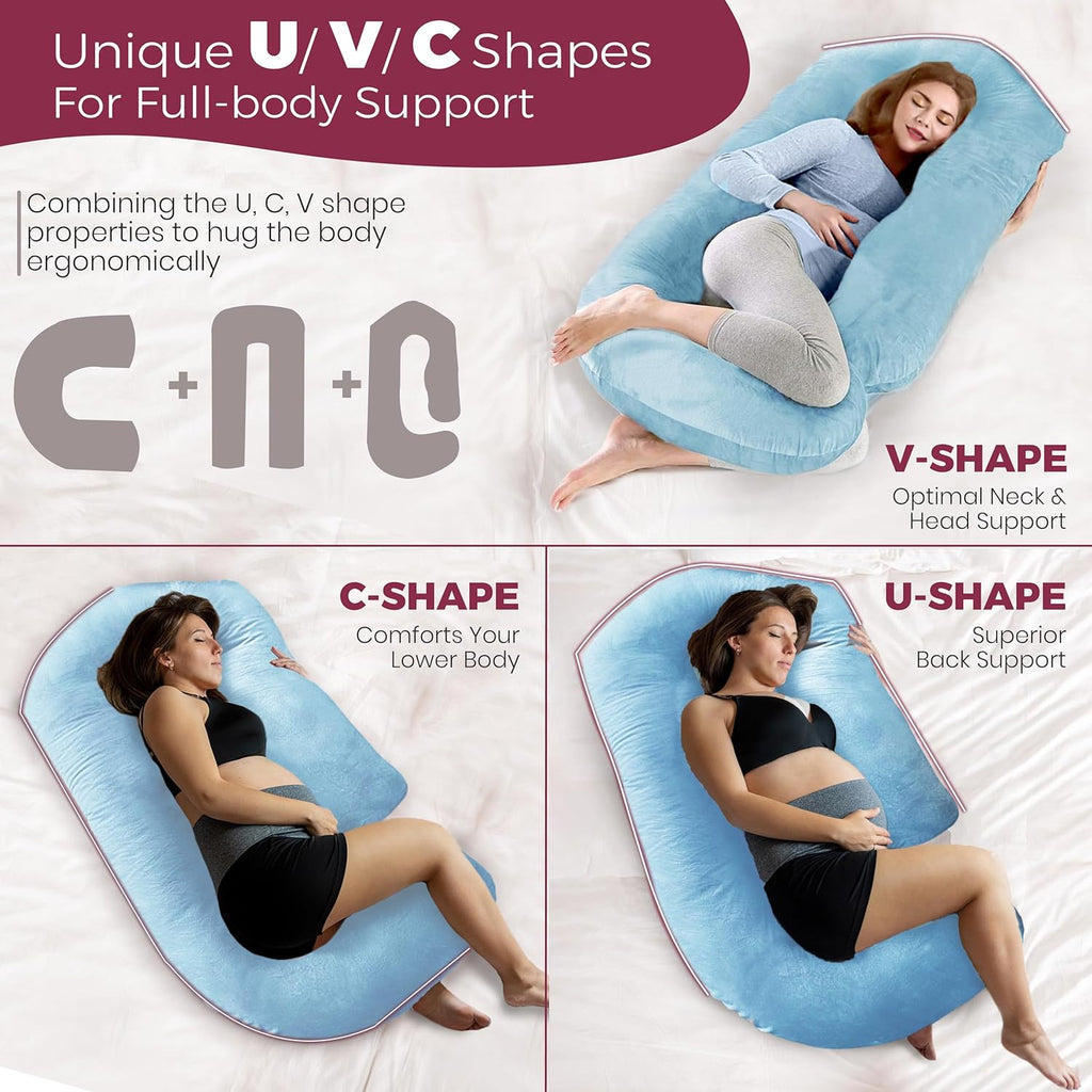 PILLANI Pregnancy Pillow - VCU Shaped 57-Inch Full Body Support with Removable Washable Cover | Cooling Maternity Comfort