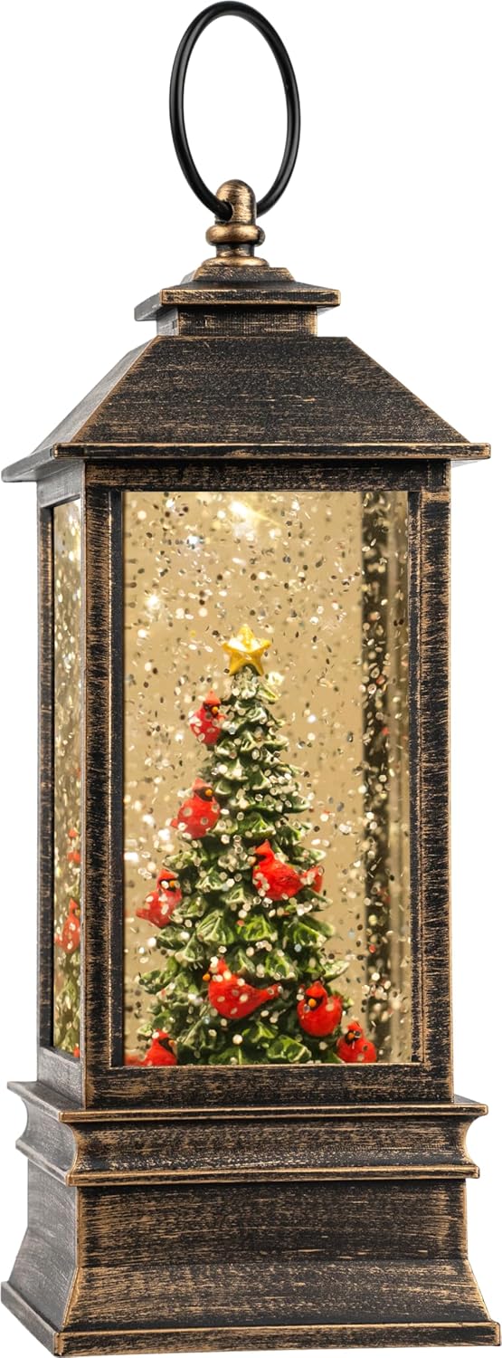 VISFLAIR 10'' Lighted Christmas Tree Snow Globe - Musical Water Lantern with Glitter | Battery or USB Powered