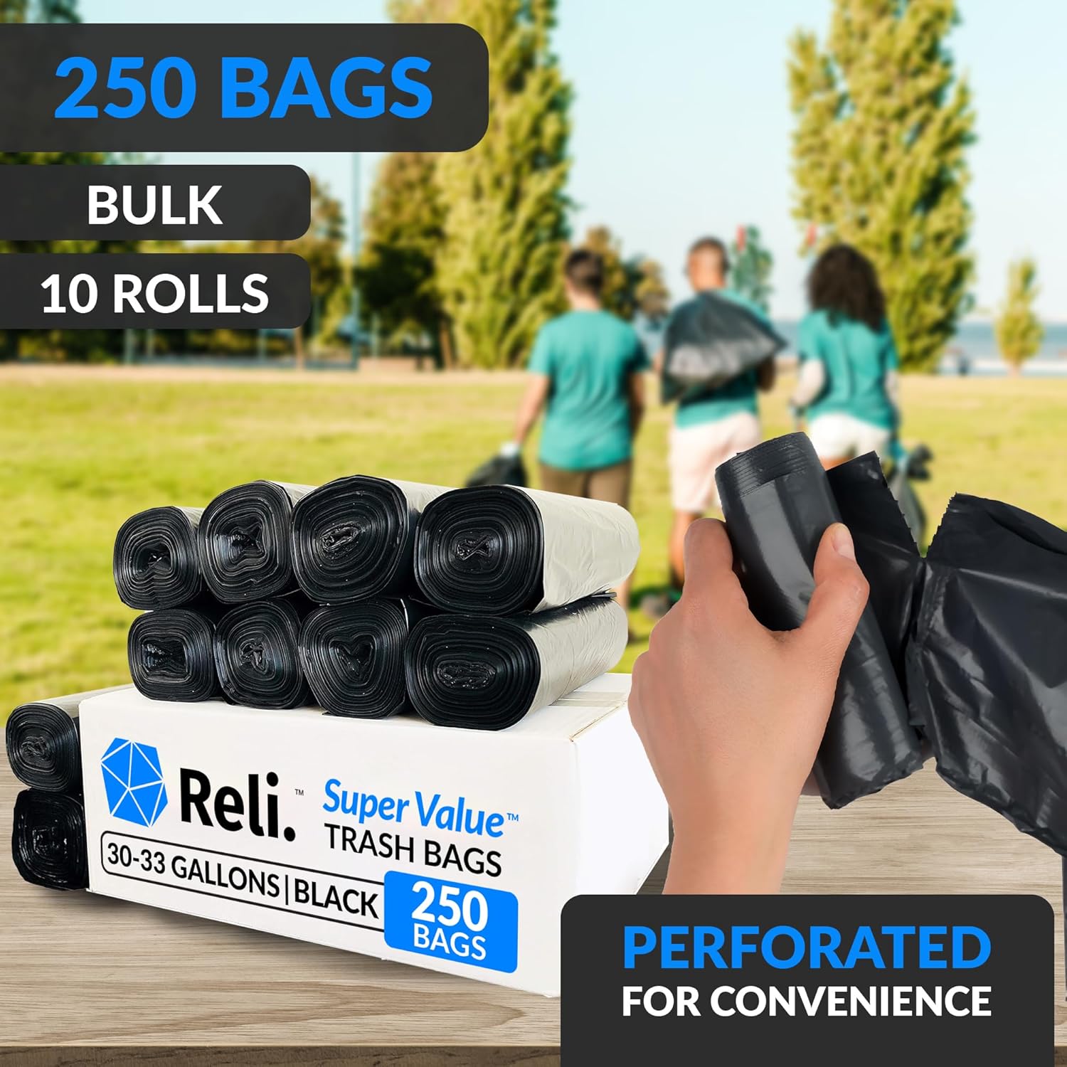 Reli. Heavy Duty 30-33 Gallon Trash Bags - 250 Count Bulk | Large Black Trash Bags Made in USA