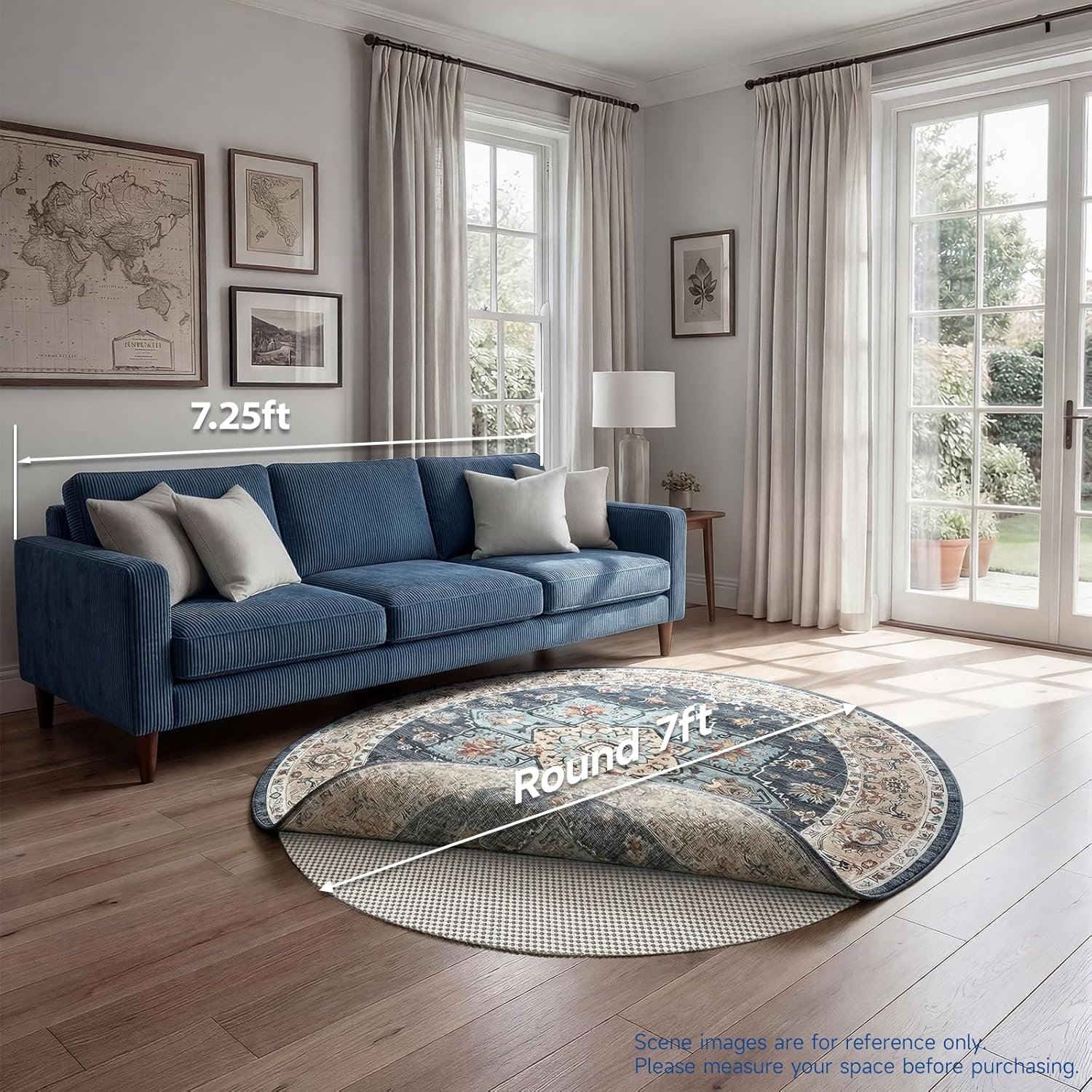 Veken Round Rug Pad Gripper - 7x7 Ft Non-Slip Mat for Hardwood & Tile Floors | Thick Anti-Skid Design