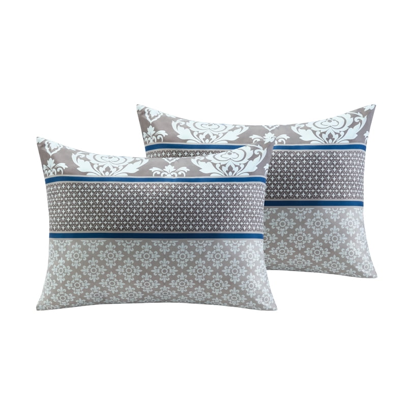 Queen Damask Bed-in-a-Bag Set - Blue Microfiber Bedding with Pillowcases & Bed Skirt