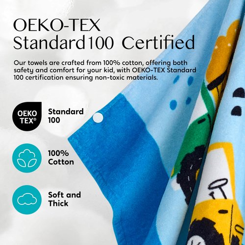 Joiedomi Hooded Towels for Kids Engineering Vehicle Print Soft 100% Cotton Kids Beach Towel 30" x 50" for 3-10 Years Boys Girls Beach Hooded Poncho Absorbent Pool Toddler Swim Bath Wrap