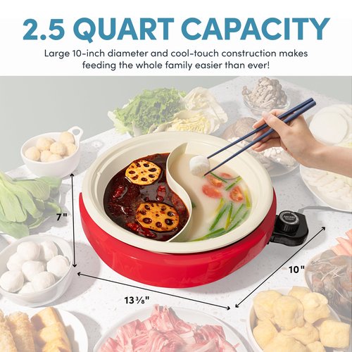 AROMA® Divided Electric Shabu Shabu Hot Pot with PFAS-Free Ceramic-Coated Pot (2.5 Quarts)